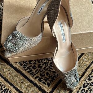 Manolo Blahnik Gold/Silver Diamond encrusted toes.